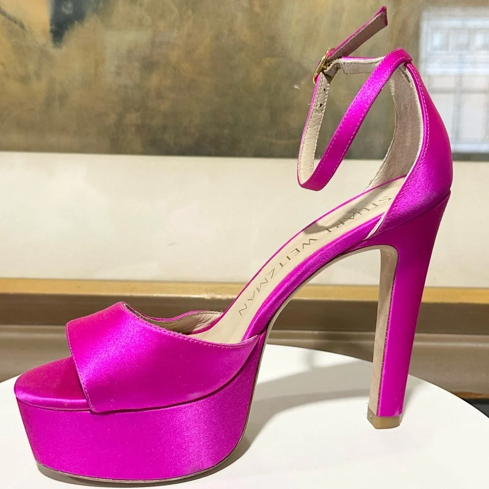 🌹STUART WEITZMAN🌹 Disco Platform Sandals In Bright Pink Size: 6B